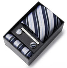 coffret cravate homme, cravate rayée en soie, accessoire masculin élégant, boutons de manchette en soie, coffret cadeau de luxe