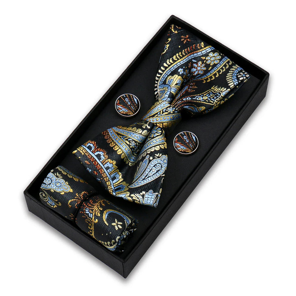 coffret cravate nœud papillon, nœud papillon imprimé, accessoire homme élégant, coffret cadeau masculin, ensemble cravate sophistiqué