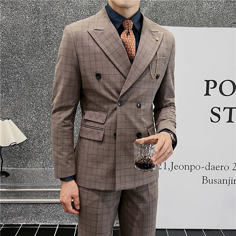 Costume Maximus, Costume Homme Croisé à Carreaux, Costume Homme Croisé, Costume Homme Complet, Costume Homme, Costume Croisé, Costume Carreaux, Costume