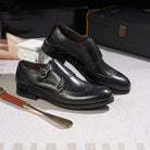 chaussure double monk strap, chaussure brogue homme, chaussure homme marron, chaussure de ville élégante, chaussure homme à boucles