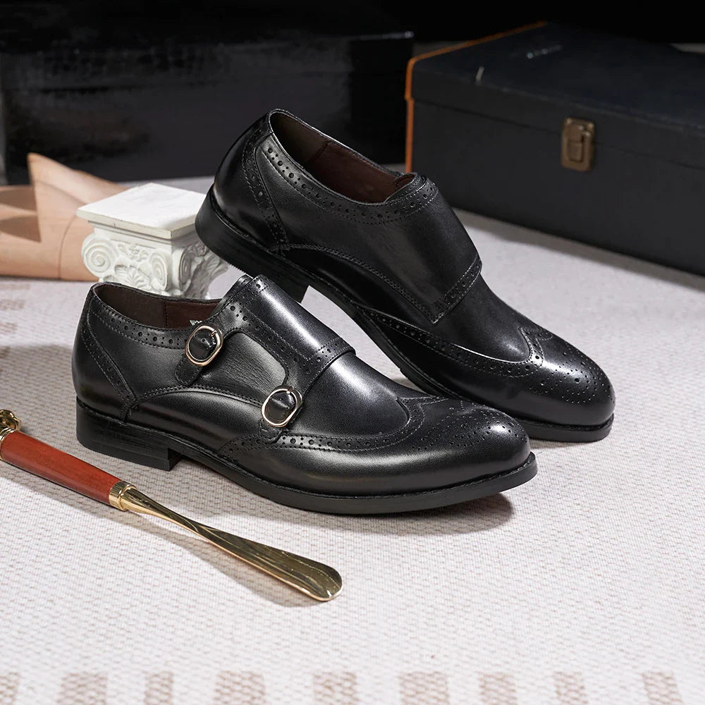 chaussure double monk strap, chaussure brogue homme, chaussure homme marron, chaussure de ville élégante, chaussure homme à boucles