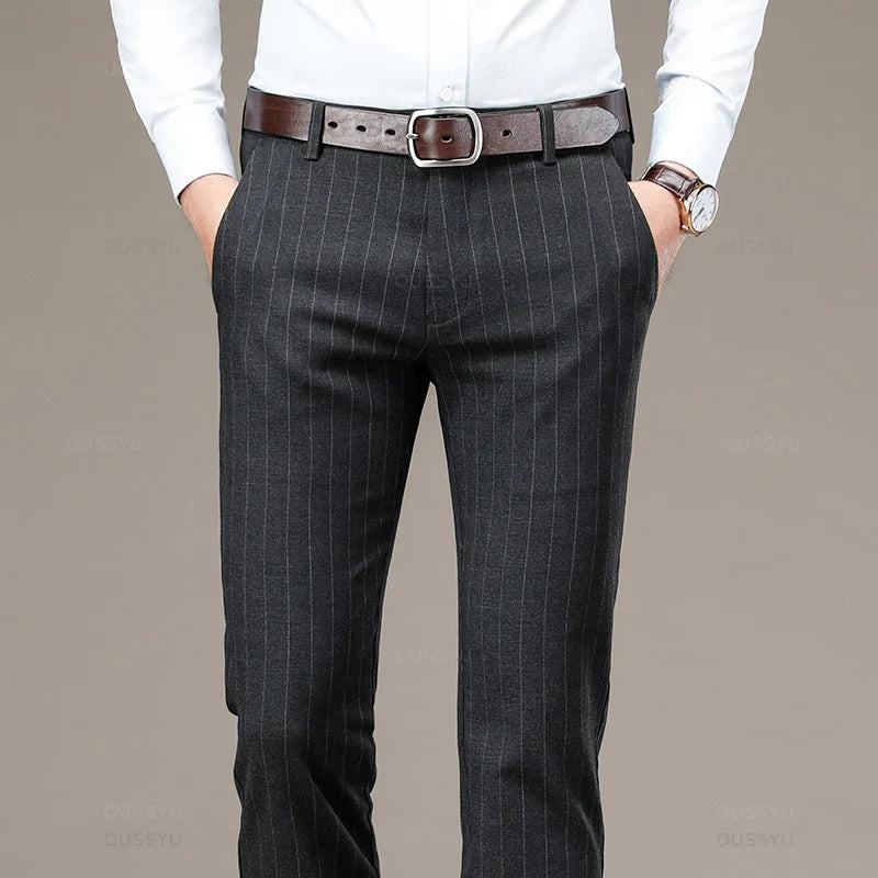 pantalon homme rayé, pantalon habillé élégant, pantalon homme style anglais, pantalon de costume rayé, pantalon homme formel
