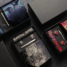 coffret cravate en soie, cravate imprimée de luxe, accessoire homme élégant, coffret cadeau pour homme, boutons de manchette et pochette
