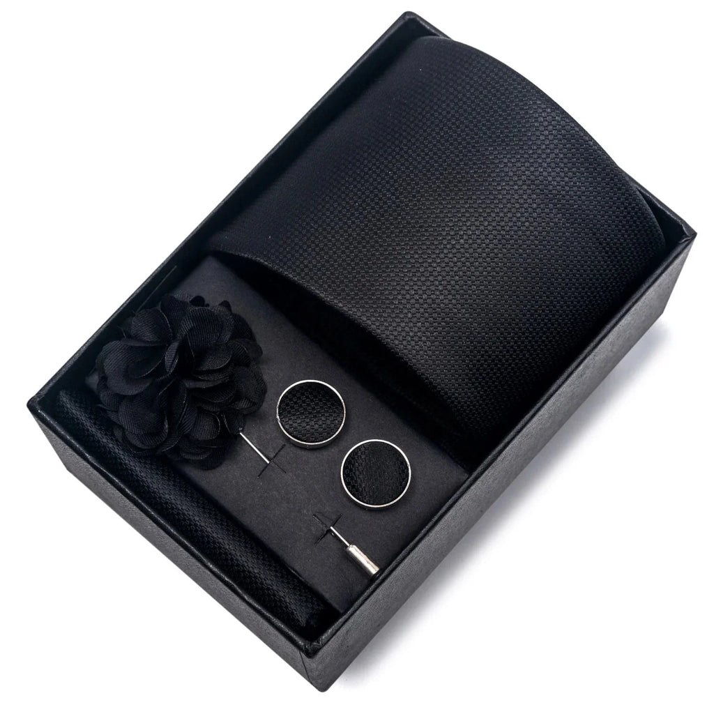 coffret cravate unie, cravate en soie luxe, ensemble accessoires homme, épingle de revers pour homme, cravate pour mariage