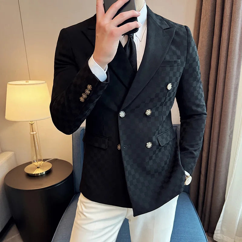 veste homme croisée carreaux, veste homme quadrillée, veste homme élégante, blazer homme style anglais, costume croisé



