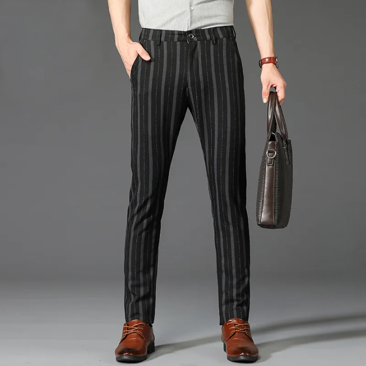 pantalon homme rayé, pantalon habillé premium, pantalon homme slim, pantalon homme élégant, pantalon de bureau homme