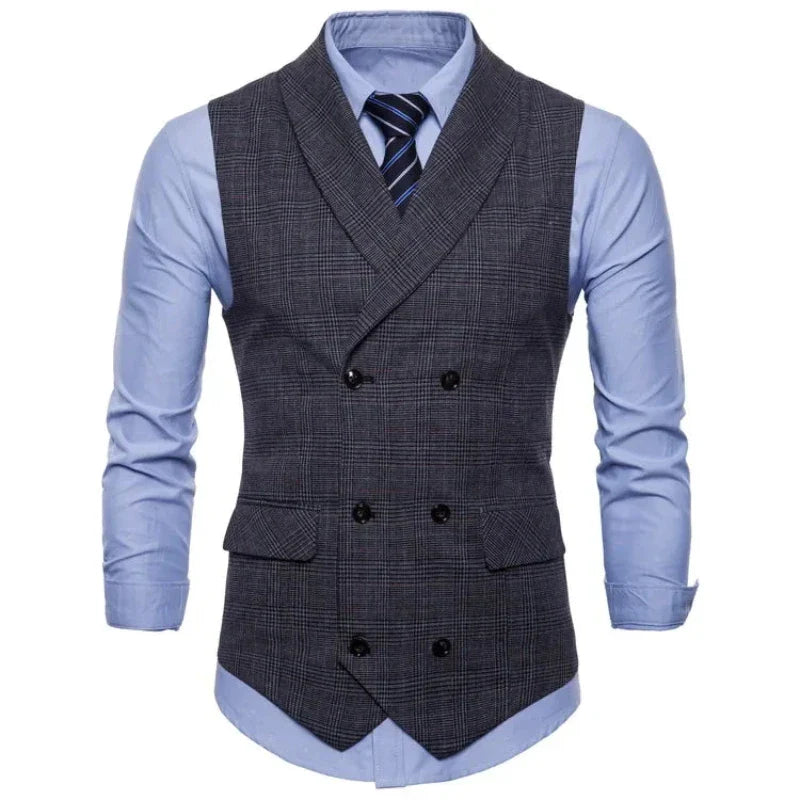 gilet homme croisé, gilet homme carreaux, gilet homme slim, gilet homme à revers, veste sans manches homme