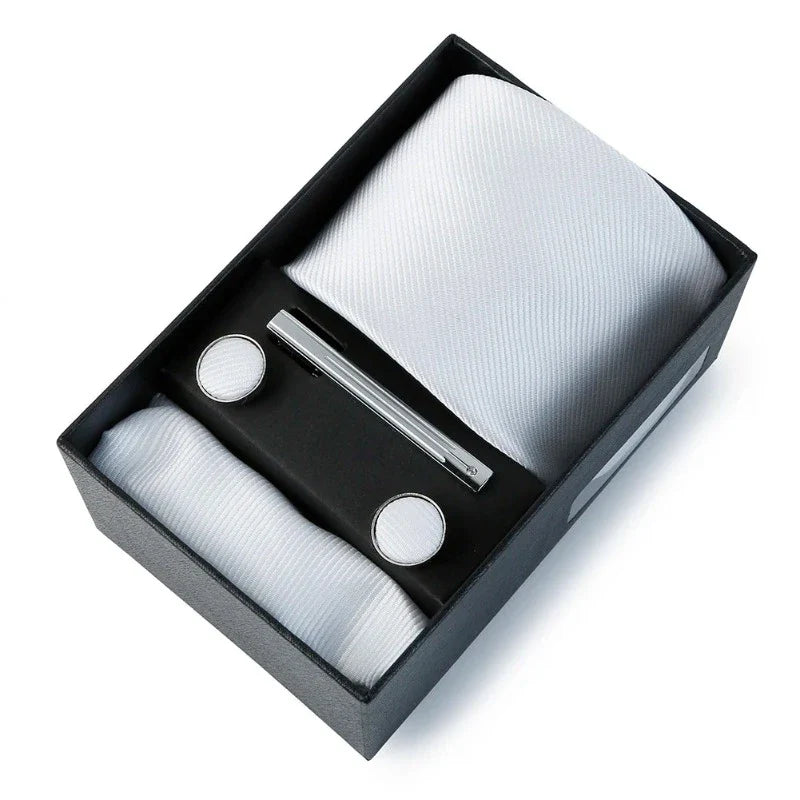 coffret cravate unie, cravate en soie et polyester, accessoire homme élégant, boutons de manchette de luxe, coffret cadeau pour homme