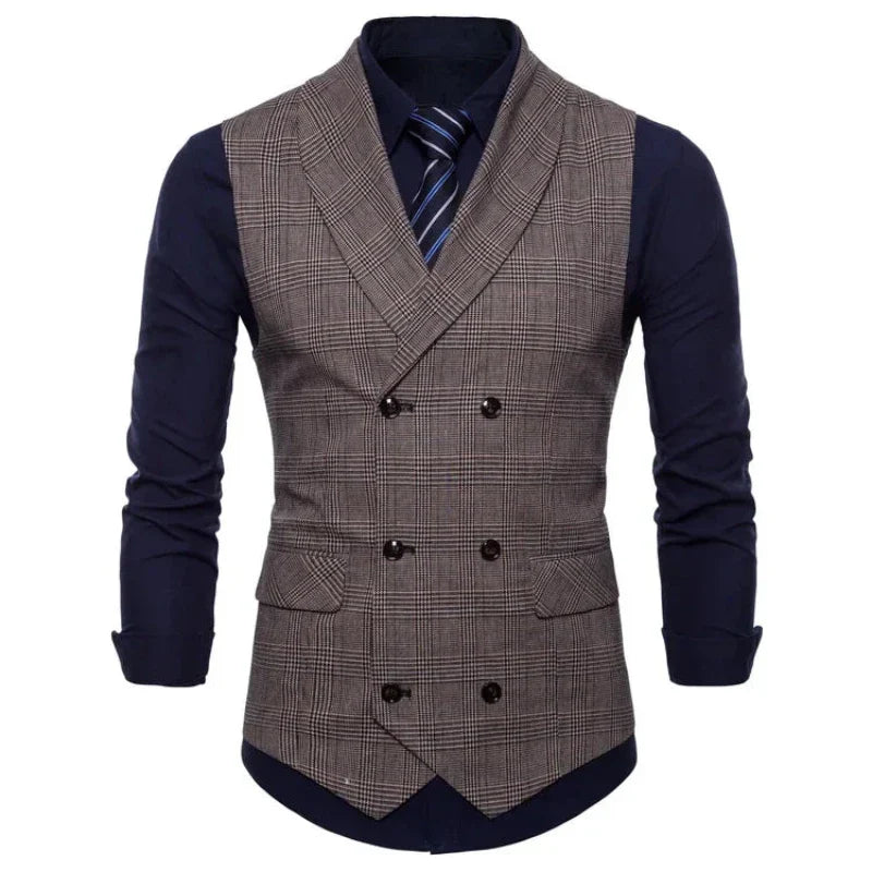gilet homme croisé, gilet homme carreaux, gilet homme slim, gilet homme à revers, veste sans manches homme