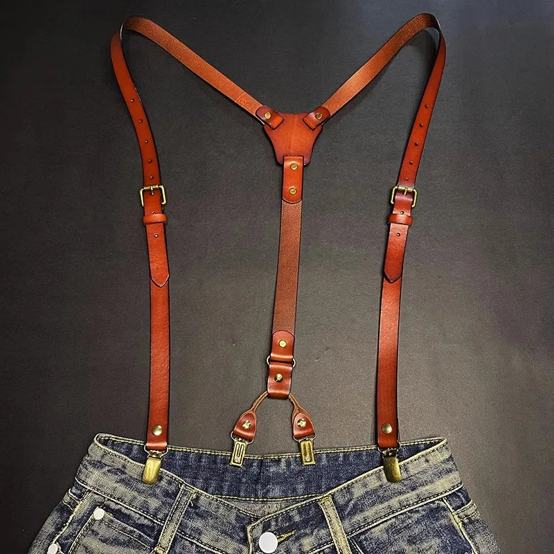 Bretelles larges Selvedge cuir buffalo - Motif Aztèque Bretelles larges Selvedge cuir buffalo - Motif Aztèque