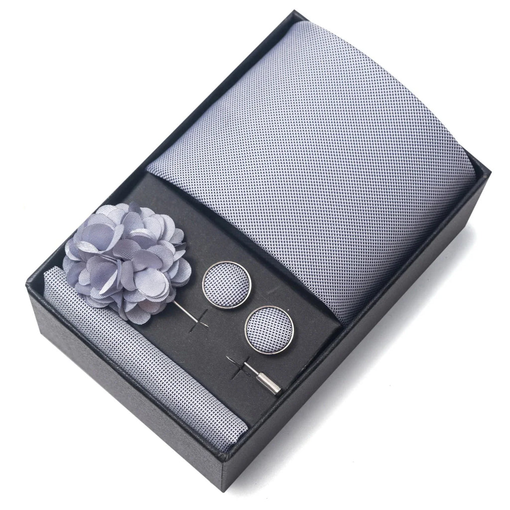 coffret cravate unie, cravate en soie luxe, ensemble accessoires homme, épingle de revers pour homme, cravate pour mariage