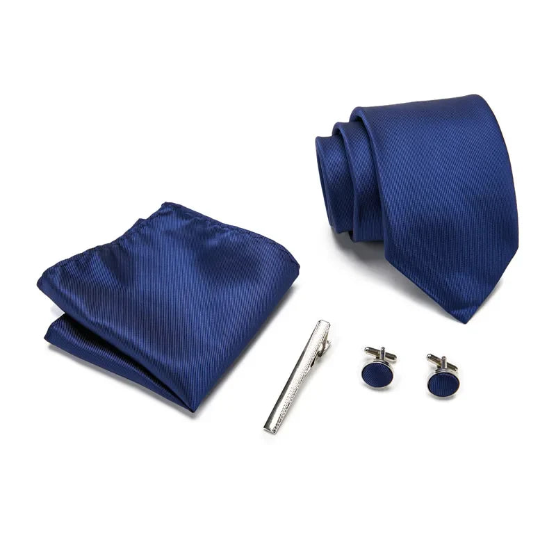 coffret cravate unie, cravate en soie et polyester, accessoire homme élégant, boutons de manchette de luxe, coffret cadeau pour homme
