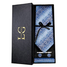 coffret cravate luxe, cravate imprimée en soie, accessoire homme formel, boutons de manchette et pochette, cravate design exclusif