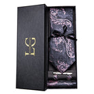 coffret cravate luxe, cravate imprimée en soie, accessoire homme formel, boutons de manchette et pochette, cravate design exclusif