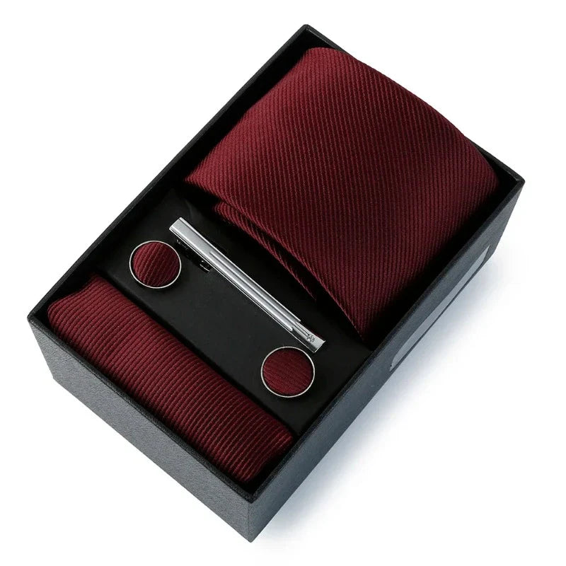 coffret cravate unie, cravate en soie et polyester, accessoire homme élégant, boutons de manchette de luxe, coffret cadeau pour homme