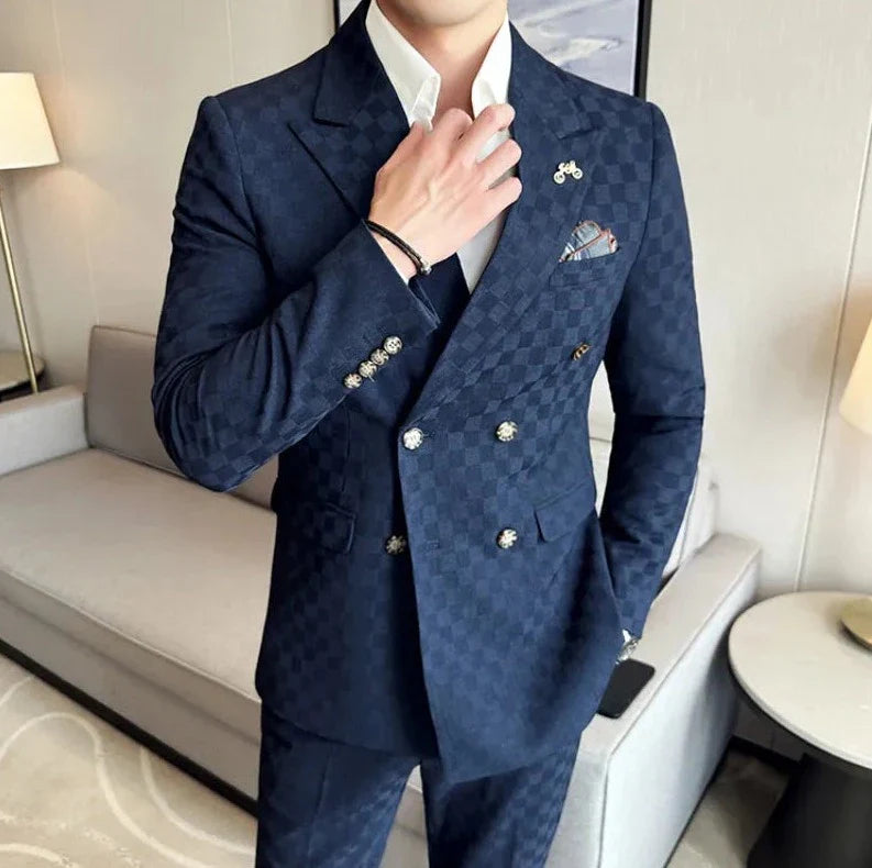 Costume homme quadrillé, Costume homme, Costume quadrillé, Costume croisé, Costume homme croisé, Ensemble homme à carreaux