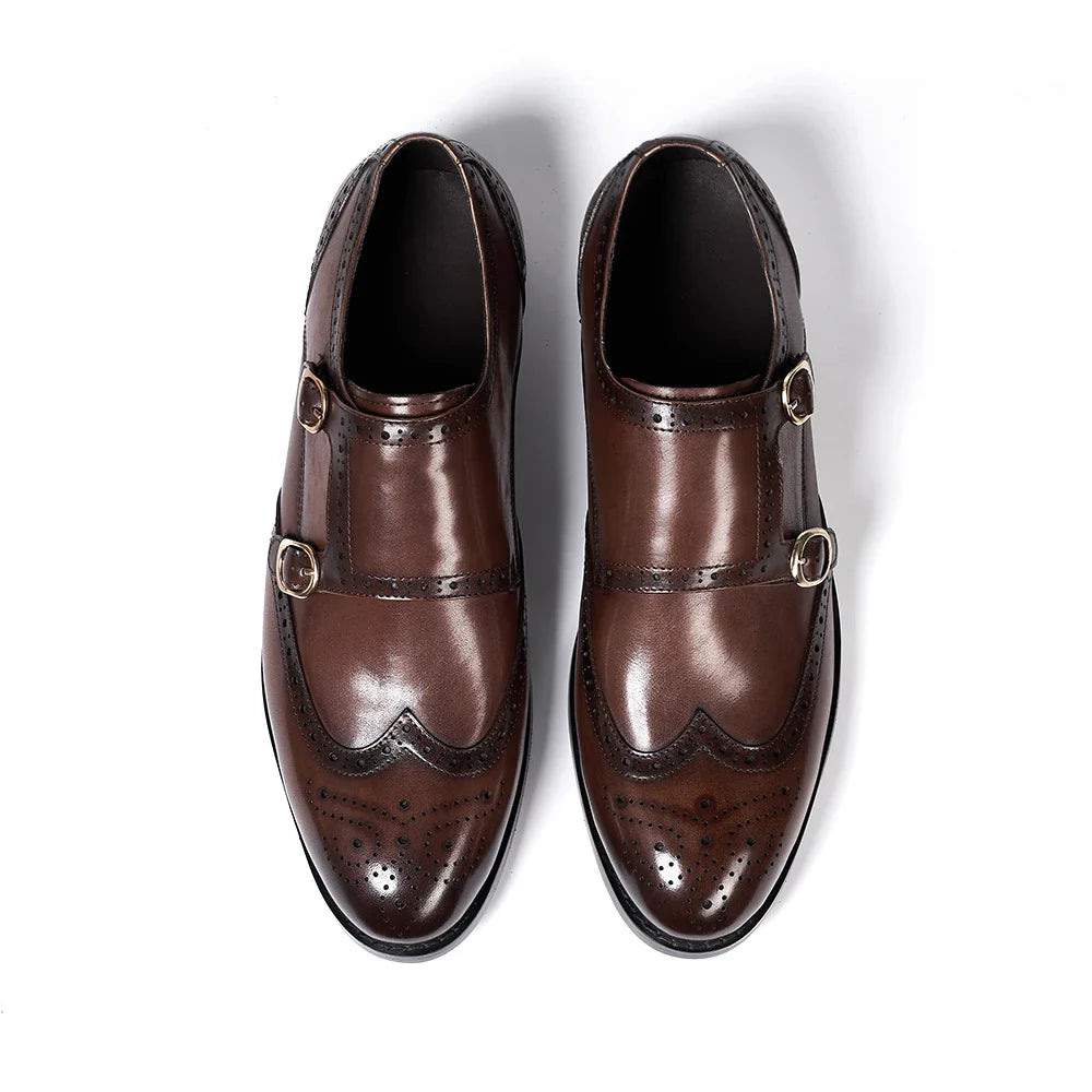 chaussure double monk strap, chaussure brogue homme, chaussure homme marron, chaussure de ville élégante, chaussure homme à boucles