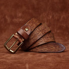ceinture homme cuir gravé, ceinture vintage, accessoire homme élégant, ceinture artisanale, boucle en cuivre