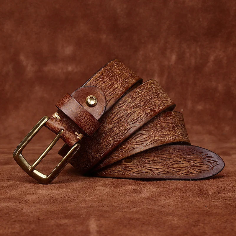 ceinture homme cuir gravé, ceinture vintage, accessoire homme élégant, ceinture artisanale, boucle en cuivre