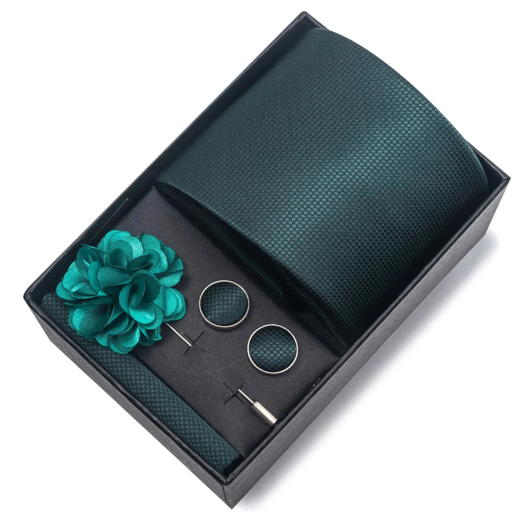 coffret cravate unie, cravate en soie luxe, ensemble accessoires homme, épingle de revers pour homme, cravate pour mariage