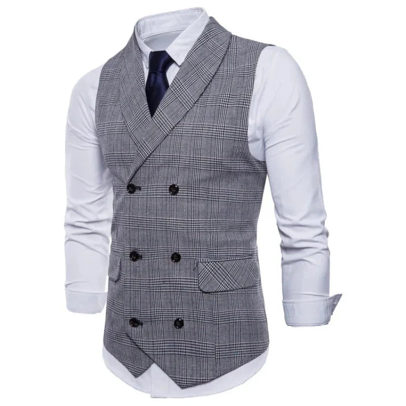 gilet homme croisé, gilet homme carreaux, gilet homme slim, gilet homme à revers, veste sans manches homme