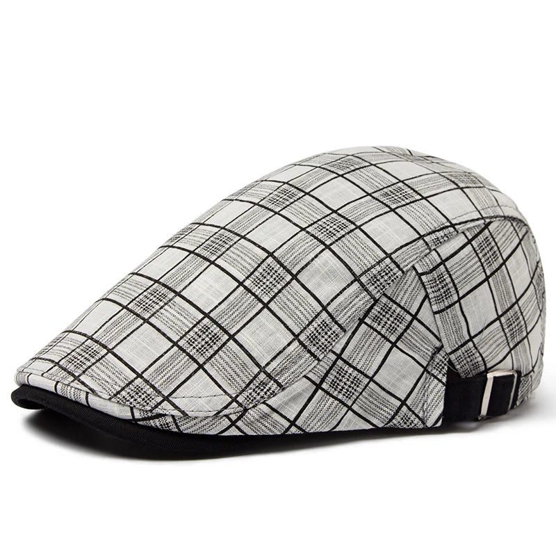 béret homme carreaux, béret en coton, accessoire homme vintage, béret design rétro, béret ajustable homme