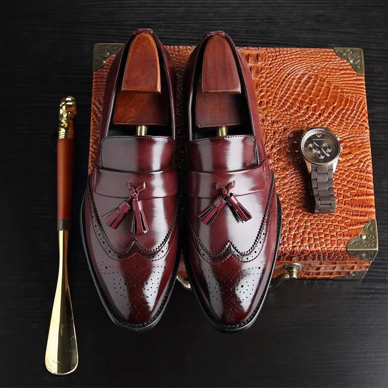 mocassin homme élégant, chaussure à glands homme, mocassin brogue homme, chaussure de ville marron, chaussure homme formelle