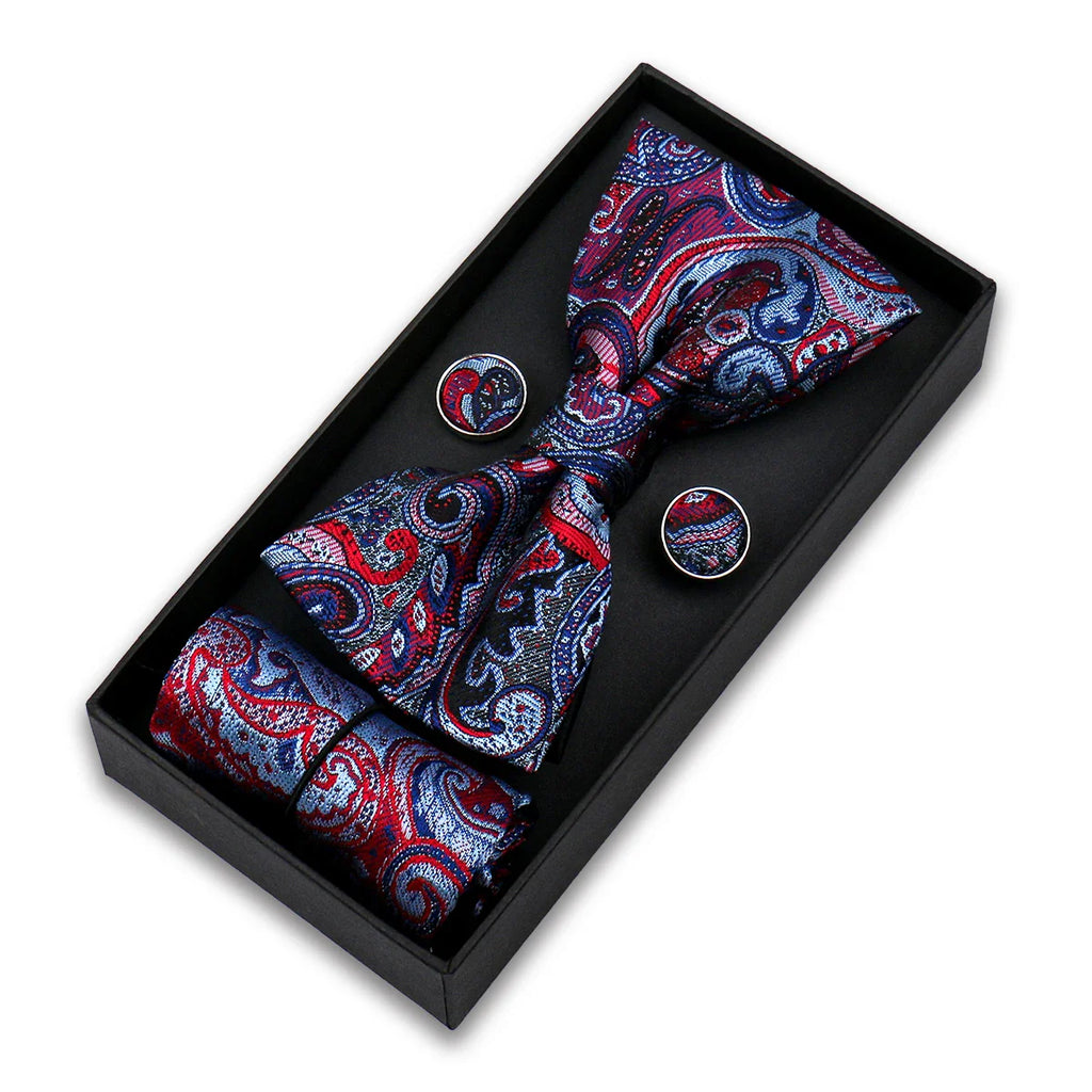 coffret cravate nœud papillon, nœud papillon imprimé, accessoire homme élégant, coffret cadeau masculin, ensemble cravate sophistiqué