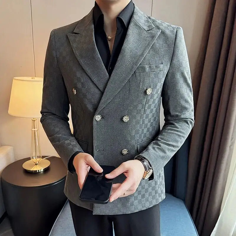 veste homme croisée carreaux, veste homme quadrillée, veste homme élégante, blazer homme style anglais, costume croisé



