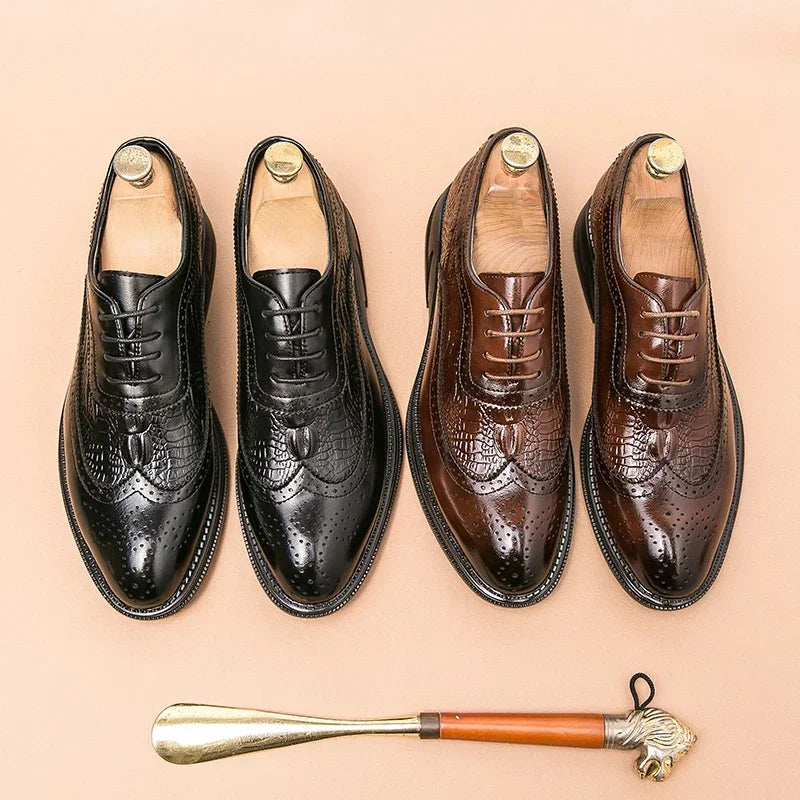 Chaussure de ville marron, Chaussure brogue pour homme, Chaussure de luxe en cuir, Chaussure à lacets formelle



