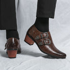 chaussure homme vintage, chaussure homme boucle, chaussure homme talon bloc, chaussure homme marron motif, chaussure de ville originale