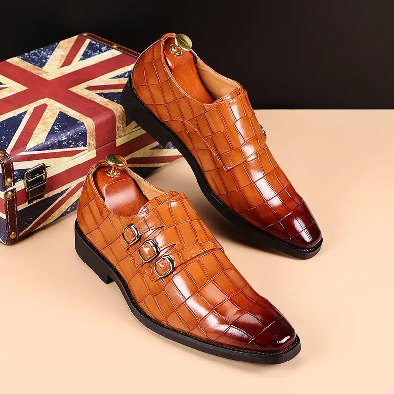 chaussure monk strap homme, chaussure homme à boucles, chaussure homme motifs croco, chaussure de ville élégante, chaussure homme bout pointu