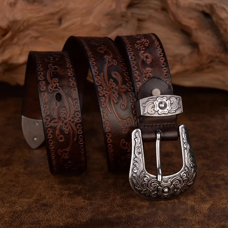 ceinture homme style western, ceinture en cuir de vache, boucle imposante, accessoire homme rustique, ceinture gravée