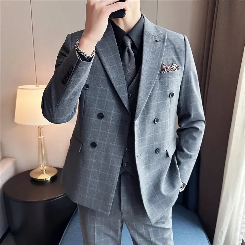 Costume Croisé 3 Pièces, Costume Croisé, Costume Homme à Carreaux, Costume Homme Slim Fit, Costume Homme Slim, Costume Homme Moderne, Costume Homme Complet, Costume Homme, Costume, Costume 3 Pièces