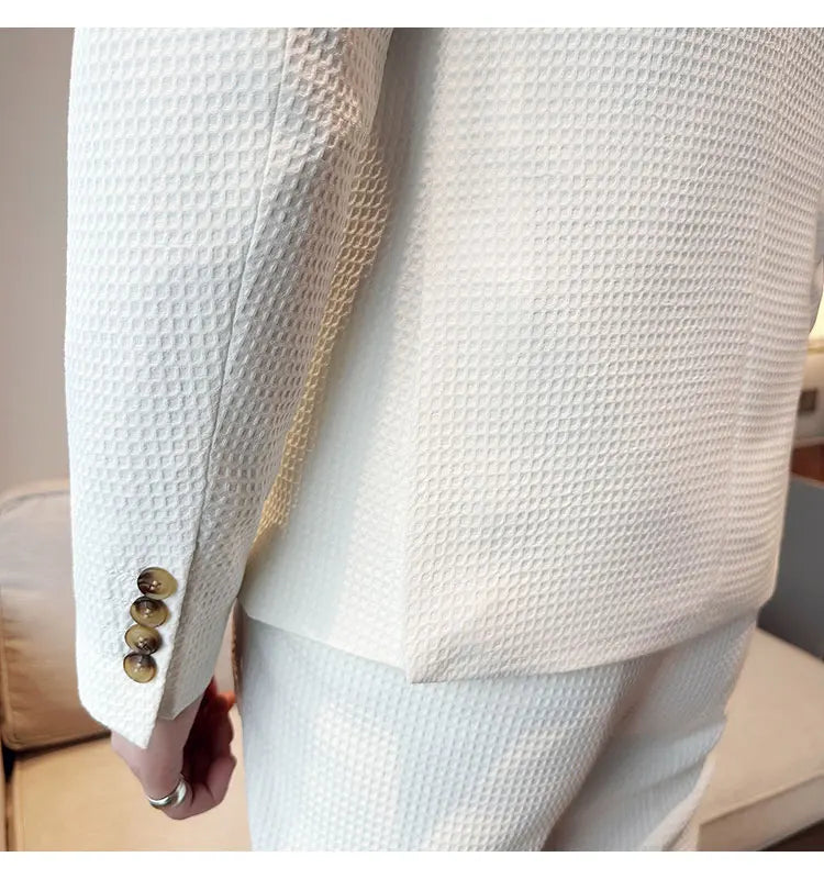 costume croisé homme, costume homme slim fit, costume texturé homme, costume homme moderne, costume mariage homme chic







