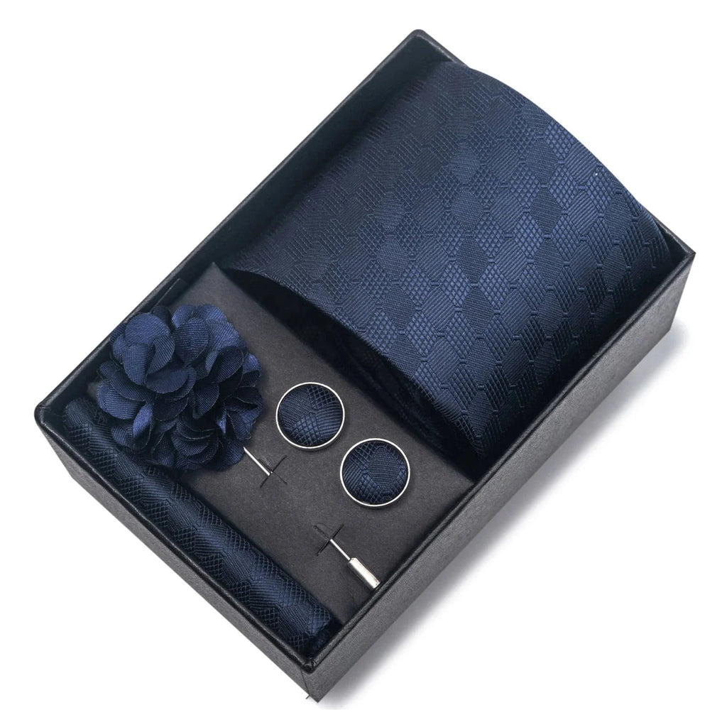 coffret cravate unie, cravate en soie luxe, ensemble accessoires homme, épingle de revers pour homme, cravate pour mariage