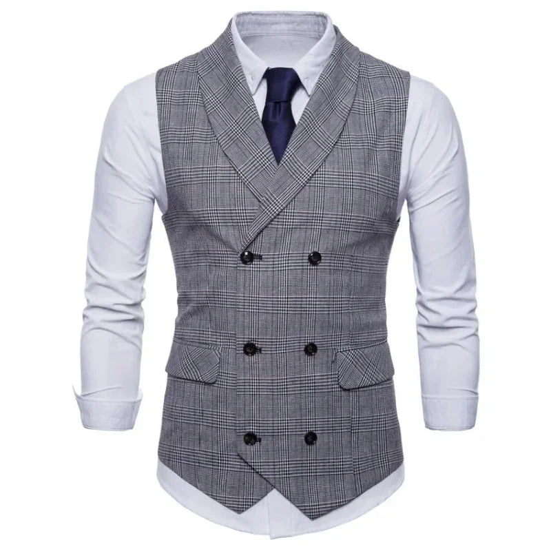 gilet homme croisé, gilet homme carreaux, gilet homme slim, gilet homme à revers, veste sans manches homme