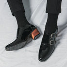 chaussure homme talon bloc, chaussure homme détail croco, chaussure de ville laçage, chaussure homme élégante originale, chaussure homme bout pointu