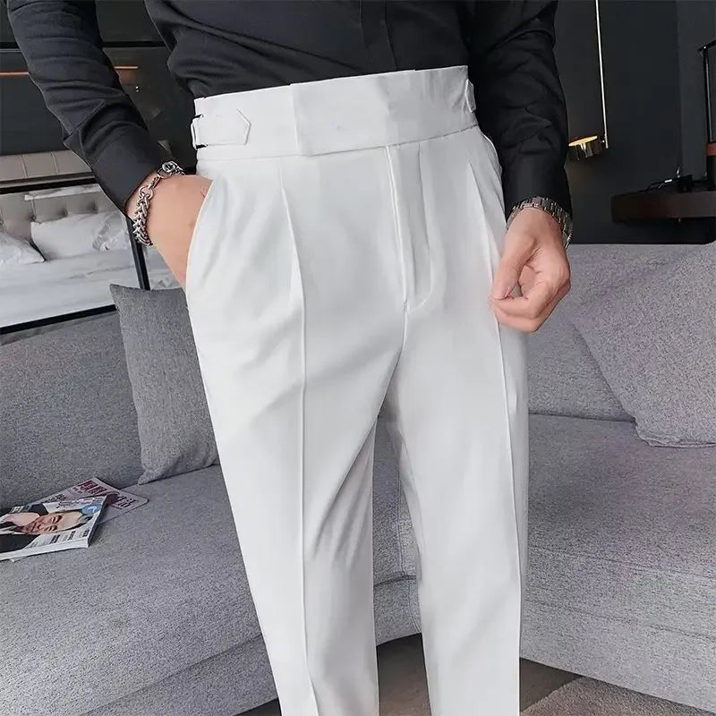 pantalon taille haute homme, pantalon slim habillé, pantalon homme élégant, pantalon formel taille haute, pantalon homme polyester