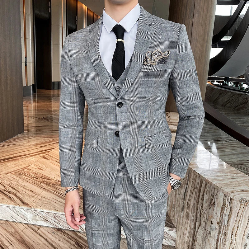 Costume 3 Pièces à Carreaux Slim Fit, Costume 3 Pièces à Carreaux, Costume 3 Pièces Slim Fit, Costume 3 Pièces Moderne, Costume 3 Pièces Complet, Costume 3 Pièces Classique, Costume 3 Pièces
