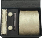 coffret cravate en soie, cravate imprimée de luxe, accessoire homme élégant, coffret cadeau pour homme, boutons de manchette et pochette