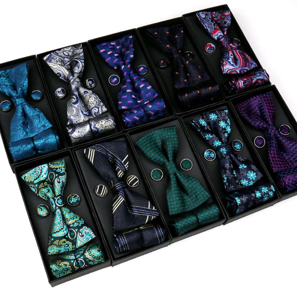 coffret cravate nœud papillon, nœud papillon imprimé, accessoire homme élégant, coffret cadeau masculin, ensemble cravate sophistiqué