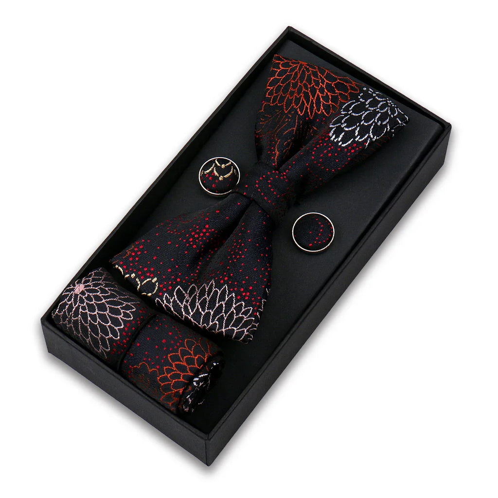 coffret cravate nœud papillon, nœud papillon imprimé, accessoire homme élégant, coffret cadeau masculin, ensemble cravate sophistiqué