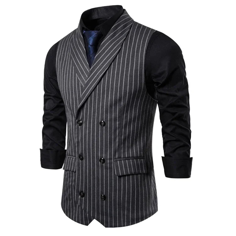 gilet homme rayé, gilet homme croisé, gilet homme slim, gilet homme élégant, veste sans manches rayée