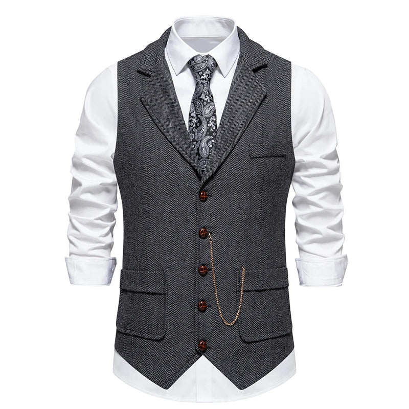 gilet homme revers, gilet homme vintage, gilet homme élégant, veste sans manches homme, gilet homme polyester







