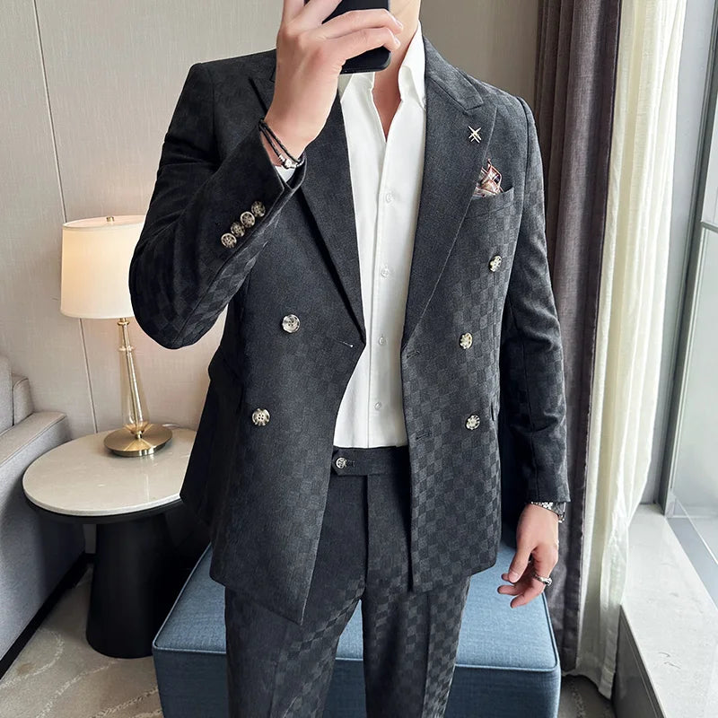 Costume homme quadrillé, Costume homme, Costume quadrillé, Costume croisé, Costume homme croisé, Ensemble homme à carreaux