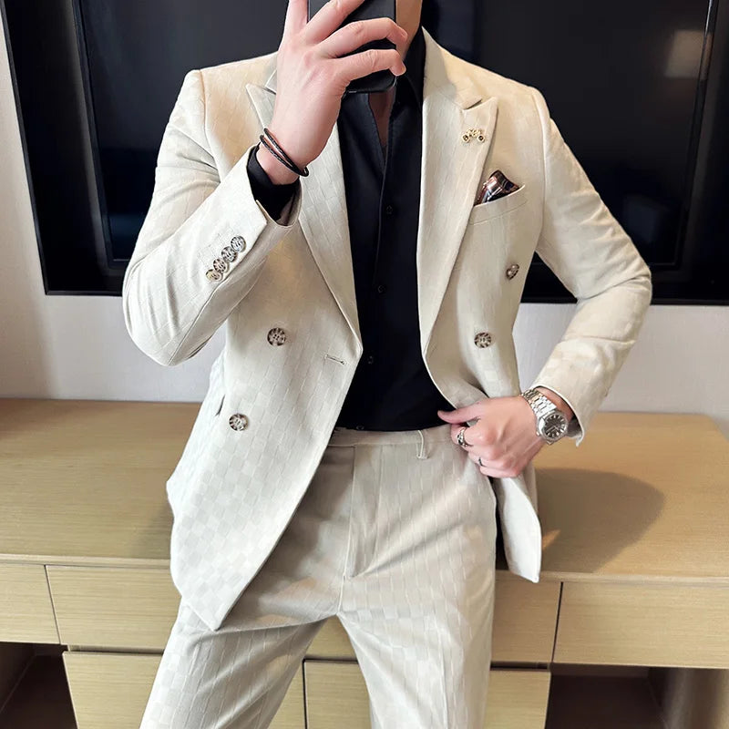 Costume homme quadrillé, Costume homme, Costume quadrillé, Costume croisé, Costume homme croisé, Ensemble homme à carreaux
