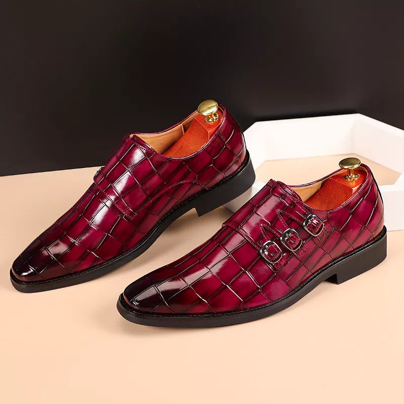 chaussure monk strap homme, chaussure homme à boucles, chaussure homme motifs croco, chaussure de ville élégante, chaussure homme bout pointu