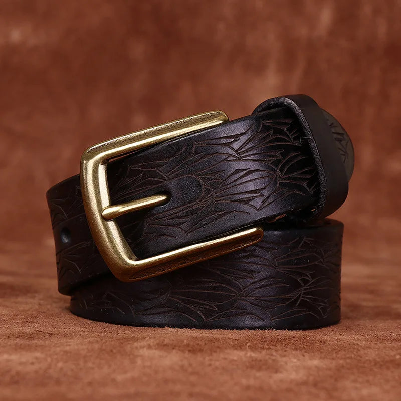 ceinture homme cuir gravé, ceinture vintage, accessoire homme élégant, ceinture artisanale, boucle en cuivre