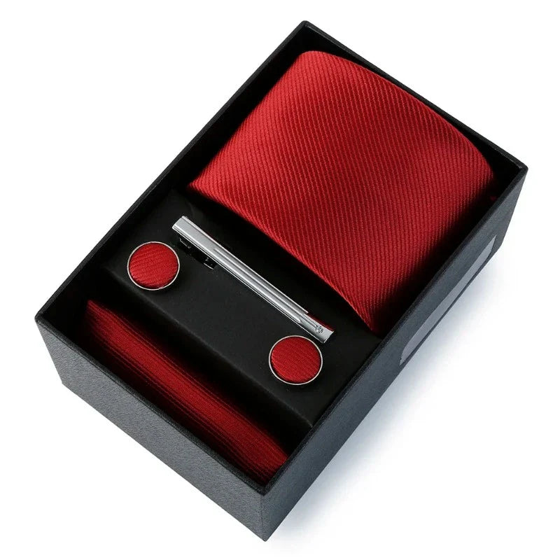 coffret cravate unie, cravate en soie et polyester, accessoire homme élégant, boutons de manchette de luxe, coffret cadeau pour homme